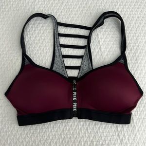 PINK zip up spots bra maroon